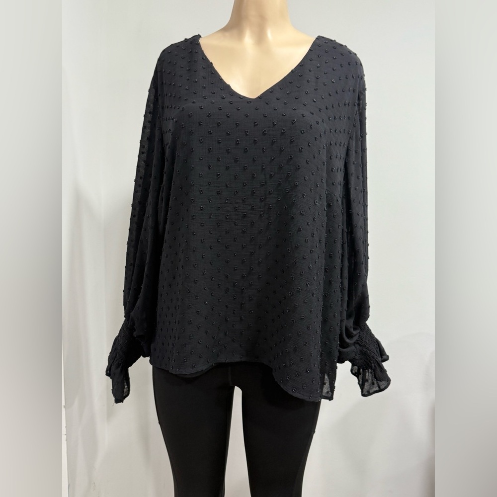Vince Camuto Black Cuffed Sleeve Tie Front Blouse